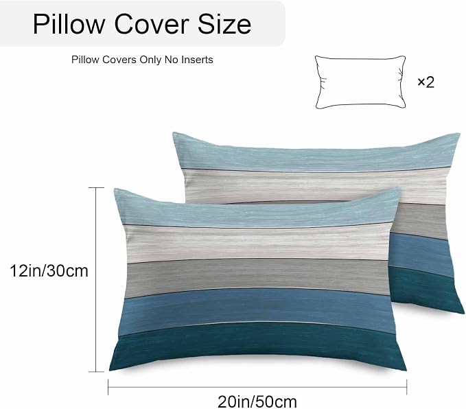 Outdoor Throw Pillow Covers 12X20 Set of 2 Waterproof Ombre Blue Gray Decorative Zippered Cushion Covers for Patio Furniture, Farmhouse Retro Rustic Barn Wood Texture Lumbar Pillowcases Ocean Hues