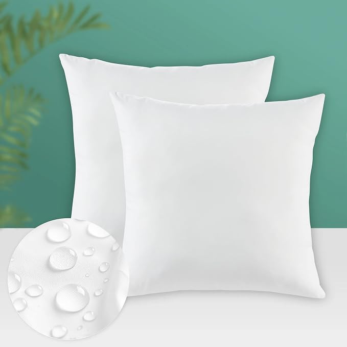 Codi Outdoor Pillow Inserts Waterproof, Square 20 x 20 inches, 2 Pack | Waterproof protective liner, premium fiber fill, patio and backyard comfort, for adults and teens, tumble dry fluffing