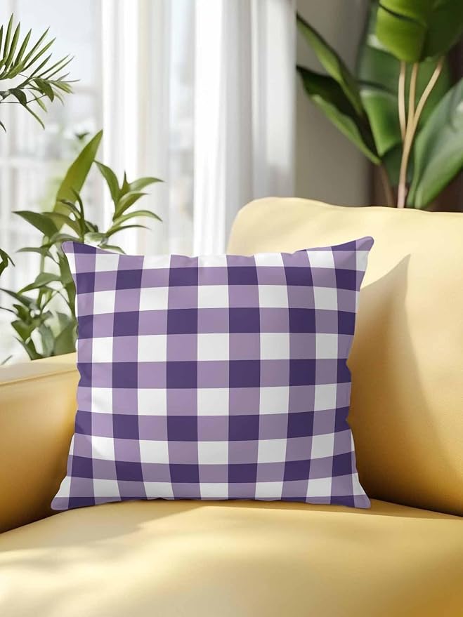 Waterproof Outdoor Pillow 1 Pack Purple Buffalo Plaid Decorative Throw Pillows Cover & Insert 16x16 Inch Pillowcase Check Lines Square Pillows for Couch Sofa Bed Patio Furniture Indoor Outdoor