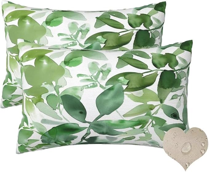 Outdoor Pillows Waterproof Set of 2 Outdoor Pillow Covers 20x28 Inch, Green Throw Pillows Plant Pillow Covers, Summer Garden Decorative Pillows Outdoor Pillows for Patio Furniture Car Home Decor-hs111