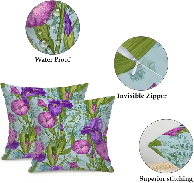 Waterproof Outdoor Pillow Covers Patio Throw Pillow Cases 18x18 Floral | Decorative Throw Pillows Patio Cushion Covers Set of 2, Outdoor Pillow Inserts Cover for Couch Chair