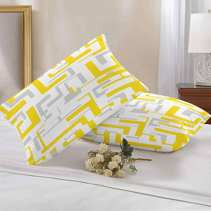 Vandarllin Outdoor Throw Pillows Covers 20x12 inch Set of 2 Waterproof Yellow Geometric Stripes Decorative Zippered Cushion Covers for Patio Furniture, Modern Abstract Lines Lumbar Pillowcases