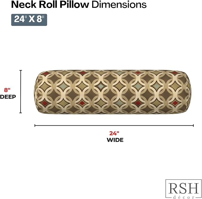 RSH DECOR: Sunbrella Neck Roll Pillows Set of 2 | 24” x 8” | Outdoor Bolster for Patio, Deck, Porch, or Poolside Chairs | Fade & Water-Resistant | Made in USA (Tango Mink)