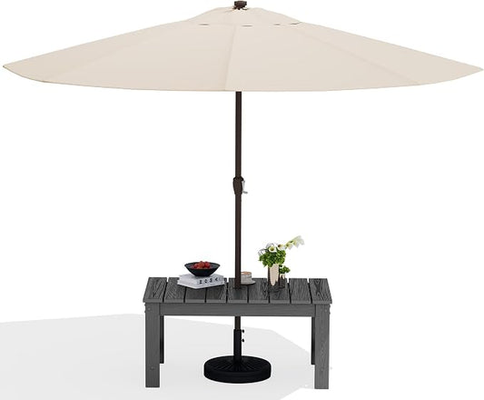 SERWALL Outdoor Coffee Table with 9FT Umbrella, HDPE Patio Coffee Table for Outside, Rectangle, Gray(Not Include Umbrella Base)