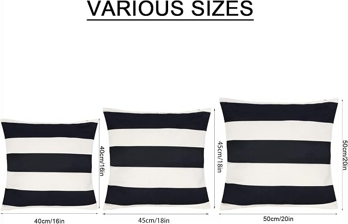 tiggell 4 Pack Waterproof Pillow Covers Outdoor Throw Pillowcases Decorative Garden Cushion Case for Home Garden Patio Couch Balcony Striped (20 * 20 inch, Black & White)