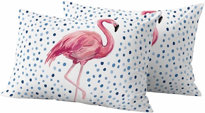 Flamingo Outdoor Waterproof Throw Pillow Covers 20 x 12 Inches Set of 2 Art Flamingo Blue Polka Dots Summer Tropical Decorative Cushion Cover Pillowcase for Garden Patio Tent Beach Sofa Couch