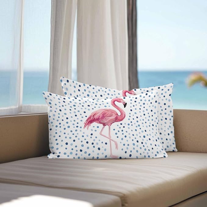 Flamingo Outdoor Waterproof Throw Pillow Covers 20 x 12 Inches Set of 2 Art Flamingo Blue Polka Dots Summer Tropical Decorative Cushion Cover Pillowcase for Garden Patio Tent Beach Sofa Couch