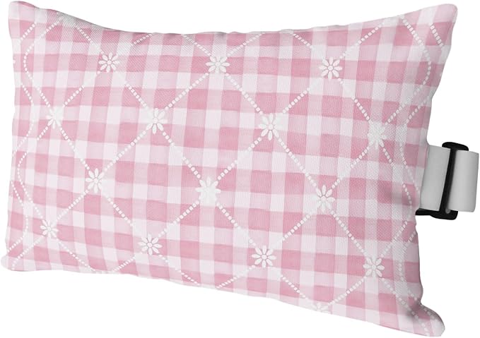 Pink Plaid Flower White Lattice Chaise Lounge Head Pillow, 1 Pack Outdoor Recliner Pillow with Insert&Adjustable Elastic Strap, Romantic Waterproof Throw Pillows for Patio Beach Chair