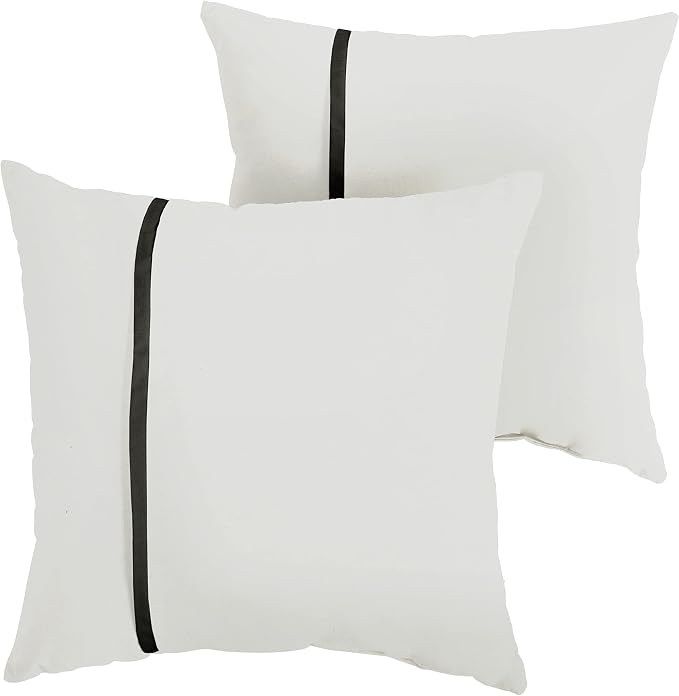 Sorra Home x Sunbrella - Indoor Outdoor Square Pillows, Set of 2, 16x16, Canvas Natural Ivory & Canvas Black