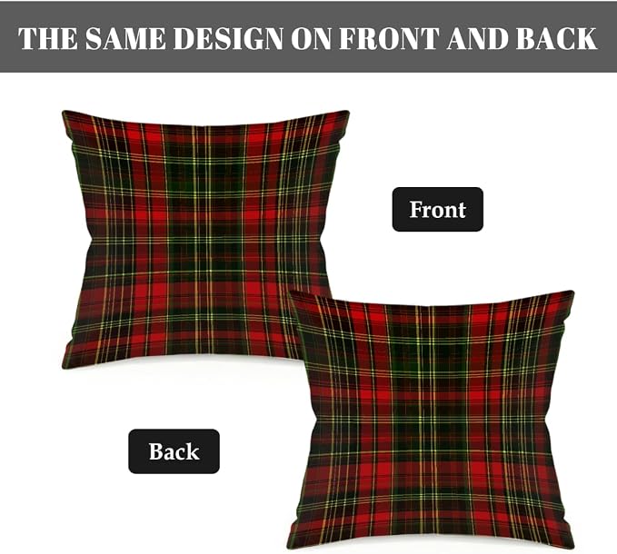 16x16 Inch Outdoor Pillow Covers Set of 2 Waterproof Throw Pillow Covers Decorative Couch Cushion Covers Buffalo Check Plaid Square Pillowcases Protectors for Patio Garden Sofa