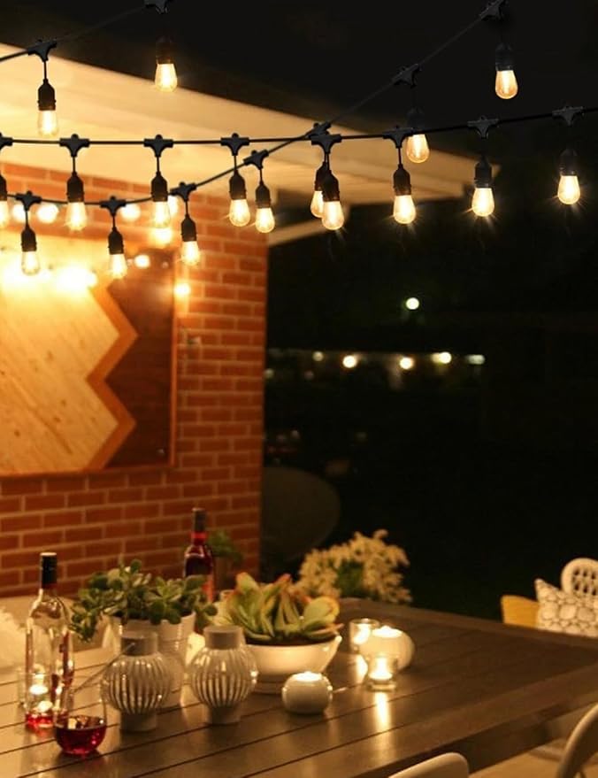 Svater Outdoor String Lights LED 36 FT S14 Commercial Grade Waterproof ETL | Outside Patio Light with Plastic 1 Watt Antique Edison E26 Bulbs, Connectable Hanging Strand for Bistro Cafe Backyard 2700K