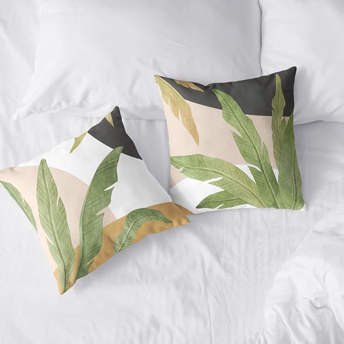 Spring/Summer Pillow Covers Set of 2 - 20x20 Green Leaves Banana Leaf Tropical Pillow Covers for Sofa/Couch Home Decor