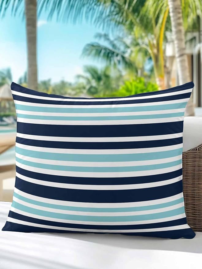 Outdoor Waterproof Throw Pillows Nautical Navy Blue Contrast Stripe Patio Pillows,Decorative Pillow Covers with Insert,Pillow Cushion Case for Garden Couch Sofa Modern Minimalist Line