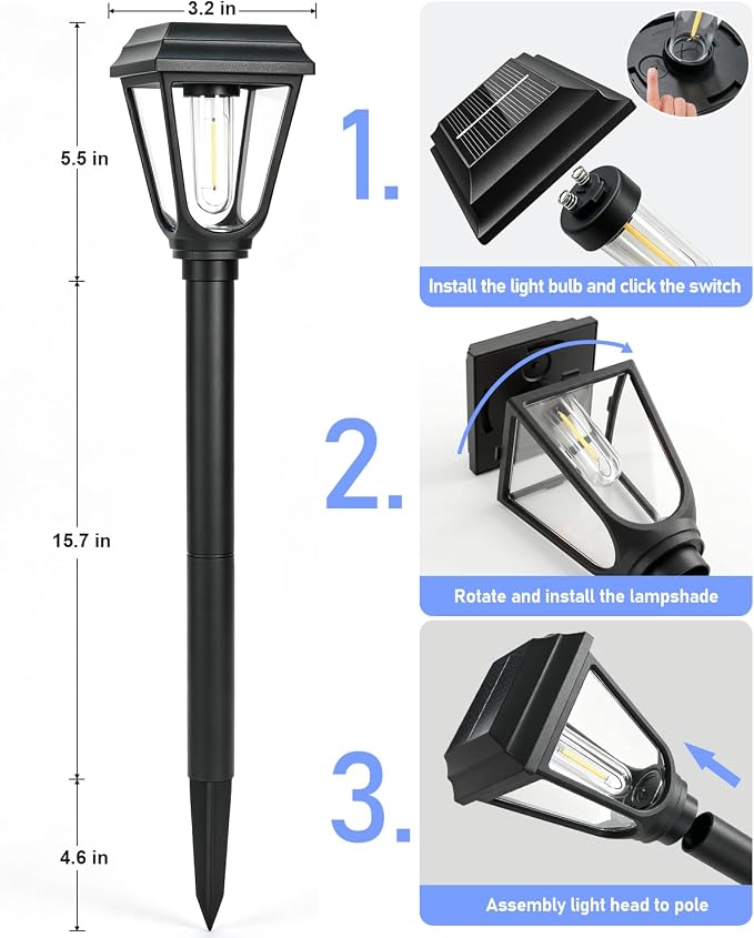Solar Pathway Lights 8 Pack Outdoor 3000K Bright Auto On/Off Solar Garden Lights Long Lasting Solar Powered Waterproof Landscape Light for Path Yard Walkway Lawn Driveway Decor Lighting - Warm White