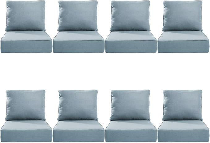 Luxury 24*24*6in Outdoor Patio Cushions, 8 Pieces Sky Blue Outdoor Cushion | 6in Outdoor Patio Cushions, Water-Resistant, Reversible, Removable Cover, for Patio Chairs Sofa Couch Loveseat