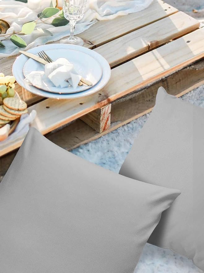 Outdoor Waterproof Throw Pillow Covers Set of 2 Gray Pillowcases 18x18 Inches Simple Style Patio Decorative Pillows Cushion Case Patio Pillows for Couch Bed Chair Garden