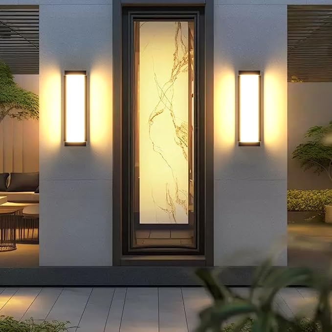 10%-100% Dimming Modern Outdoor Wall Light 2Packs, 16in 3000K LED Dimmable Porch & Patio Wall Light Fixture,Black Aluminum&Dual PC Wall Lights for Garage Living Room Courtyard House(2Packs 3000K)