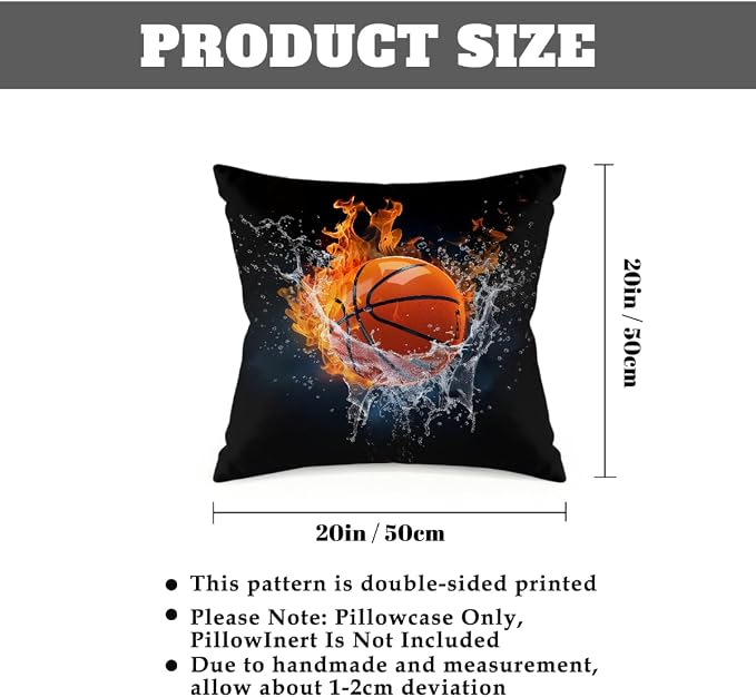 20x20 Inch Outdoor Pillow Covers Set of 2 Waterproof Throw Pillow Covers Decorative Couch Cushion Covers Basketball in Fire Square Pillowcases Protectors for Patio Garden Sofa