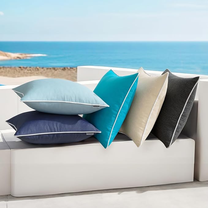 MIULEE Outdoor Waterproof Pillow Covers 18x18 Navy Pack of 2 | Decorative Farmhouse Throw Pillow Covers with Piping,Square Solid Color,Patio Furniture,Summer Couch Tent Sofa Living Room
