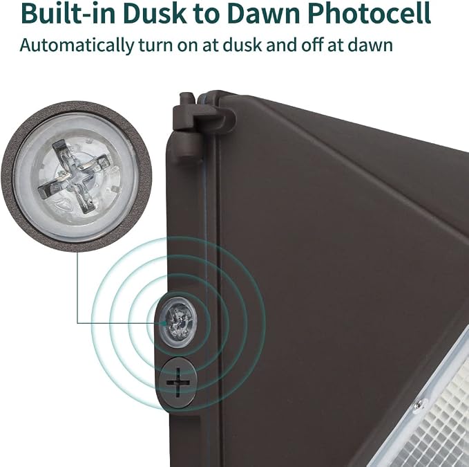 LED Wall Pack with Dusk-to-Dawn Photocell, 60W 7800lm 130lm/W | 5000K Daylight 100-277V IP65 Waterproof Outdoor Wall Light Fixture for House Exterior, Yard, Garage Entrance, ETL Listed