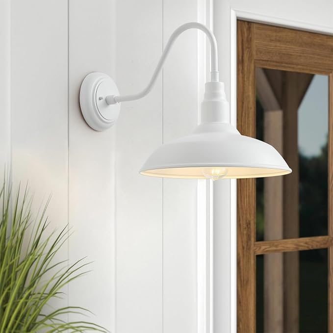 10" Outdoor Barn Lights for Farmhouse, Gooseneck Outdoor Light in Matte White, Farm Exterior Lighting Fixtures with Wall Mount, 2-Pack Outside Wall Sconce for Porch, Garage, Front Door