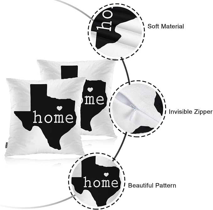 Swono Texas Map Decorative Throw Pillow Case 18" X 18", Home State of Texas Love Heart Standard Pillow Covers Set of 2 Throw Pillowcase Cushion Covers for Couch Chair Bedroom Sofa Car Seats, Black