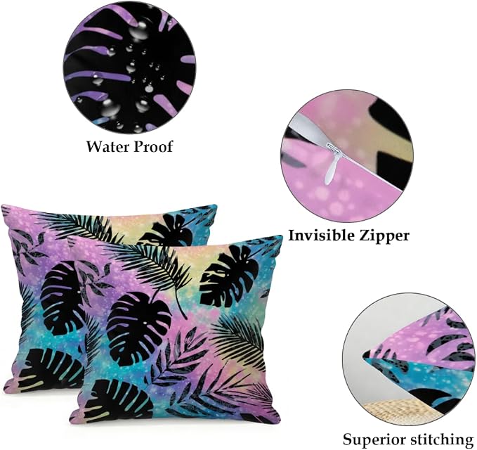 Waterproof Outdoor Pillow Covers Patio Throw Pillow Cases 18x18 Leaves | Decorative Throw Pillows Patio Cushion Covers Set of 2, Outdoor Pillow Inserts Cover for Couch Chair