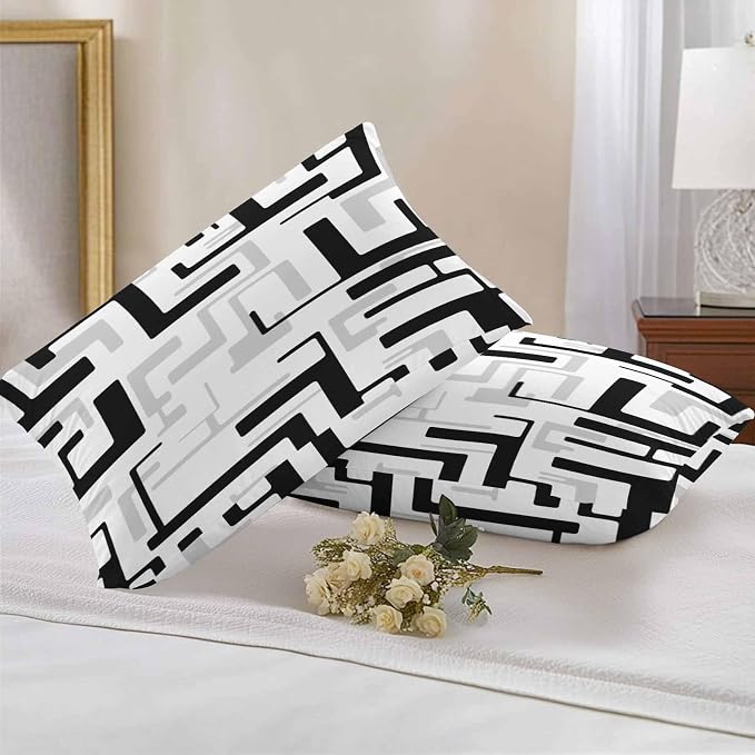 Vandarllin Outdoor Throw Pillows Covers 20x12 inch Set of 2 Waterproof Black Geometric Stripes Decorative Zippered Cushion Covers for Patio Furniture, Modern Abstract Lines Lumbar Pillowcases