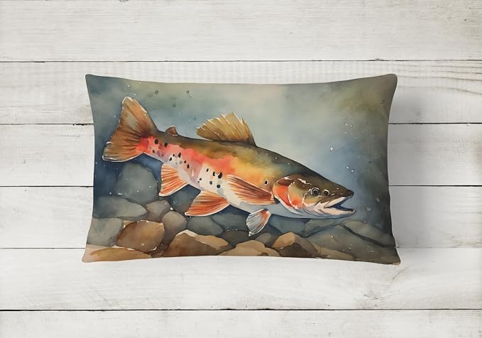 Caroline's Treasures DAC2775PW1216 Brook Trout Throw Pillow Machine Washable, Indoor Outdoor Decorative Pillow for Couch, Bed or Patio, 12HX16W