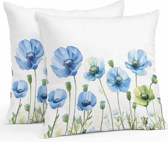 Flower Outdoor Throw Pillow Cover Watercolor Poppy Floral Waterproof Cushion Covers 2 Pack Pillow Cases Home Decoration for Patio Garden Couch Sofa,Garden Botanical Art