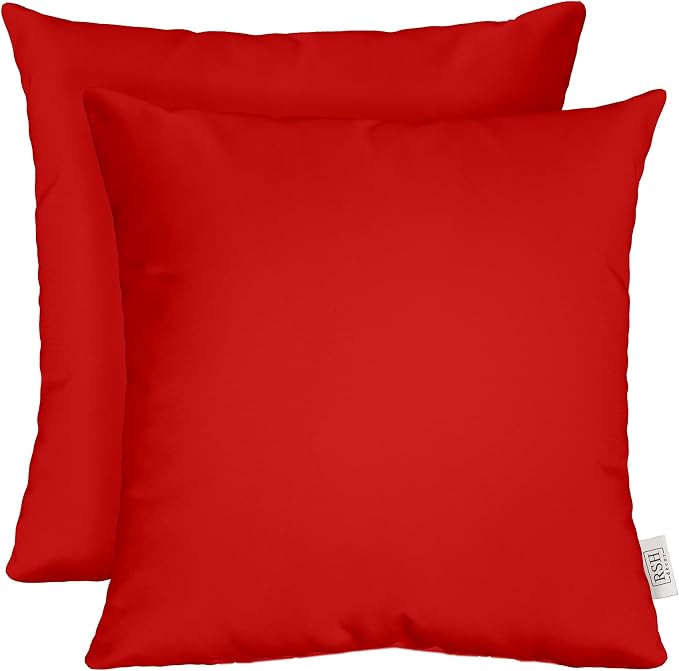 RSH DECOR Square Throw Pillows Set of 2, 17x17 Inch Decorative Pillows for Couch, Water-Resistant Patio Furniture Pillows, All-Weather Spun Fabric, Canvas Jockey Red - Made in USA