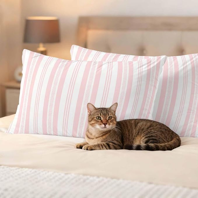Pink Striped Outdoor Waterproof Pillow Covers, Farmhouse Stripes Modern Geometric Decorative Rectangle Throw Pillowcase Sofa Cushion Sham for Patio/Couch/Chair, 20"x12" 2 Pack