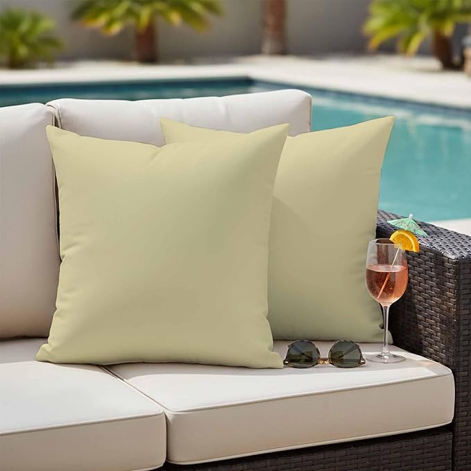 Outdoor Pillow Covers 24 x 24 Inches, Yellow Solid Color Waterproof Throw Pillow Cover Set of 2, Aesthetics Contemporary Luxury Decorative Square Cushion Covers for Patio/Couch/Garden
