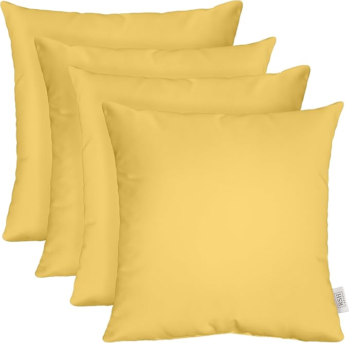 RSH DECOR: Sunbrella Square Throw Pillows Set of 4 | 17" x 17" | Water and Fade-Resistant Performance Fabric | Outdoor Pillow Covers with Down-Alternative Inserts | Canvas Buttercup Yellow