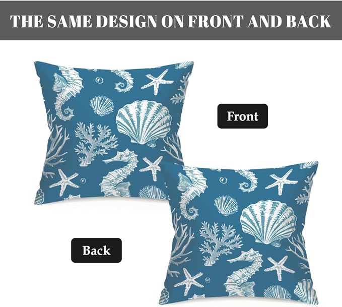 Waterproof Outdoor Pillow Covers Patio Throw Pillow Cases 18x18 Sea Shell | Decorative Throw Pillows Patio Cushion Covers Set of 2, 18x18 Outdoor Pillow Inserts Cover for Couch Chair