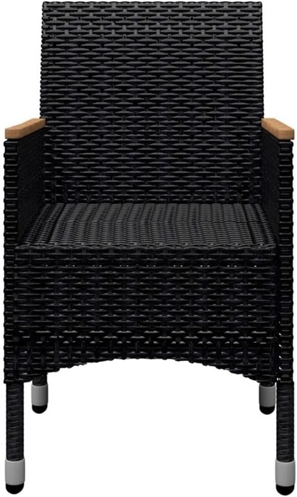 Afuera Living 9-Piece Outdoor Dining Set, Black Poly Rattan and Acacia Wood, Weather-Resistant, Removable Cushion Covers, Modern Style Patio Furniture for Garden or Deck Seating