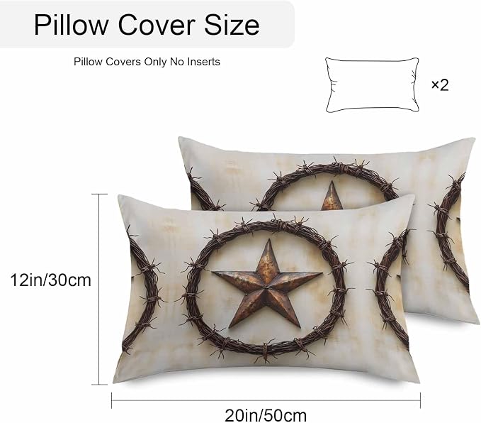 Texas Star Rustic Waterproof Outdoor Pillow Covers Set of 2 Home Decor, Vintage Country Stars Modern Abstract Pillowcase Patio Pillow Covers for Couch Bench Furniture Garden 20x12in