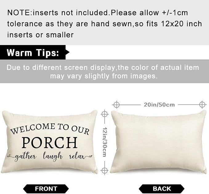 RABUSOFA Welcome to Our Porch Decor Outdoor Pillow Covers Waterproof,12x20 Set of 2 Cream Stay Awhile Relax Lumbar Cushion Case Decorations for Patio Couch (Cream)