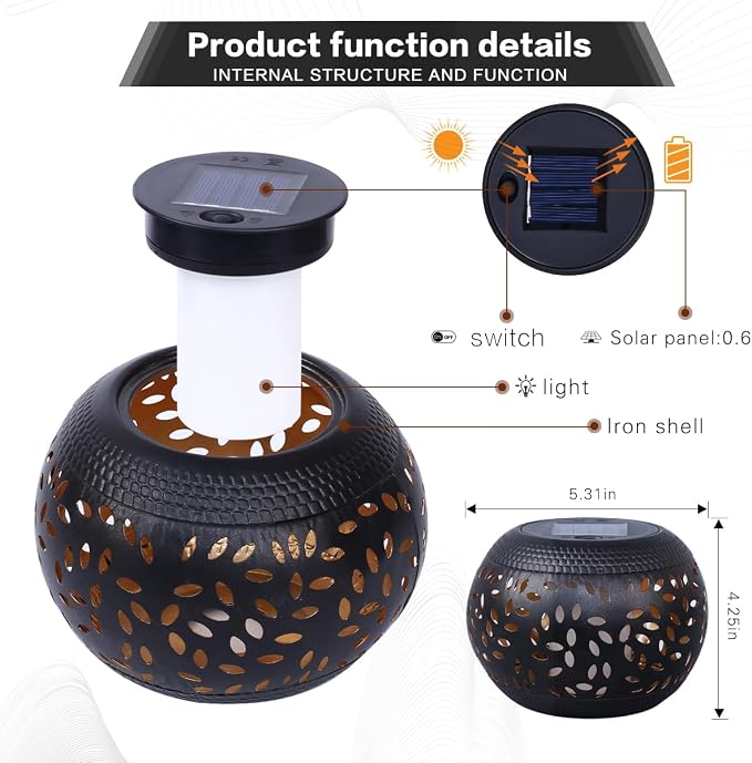 Solar Table Lights Outdoor Waterproof 2Pack Solar Flame Lantern | Dancing Flickering Flame Solar Lantern Decorative Metal Desktop Lamp for Gifts for Women Outside Garden Yard Patio & Indoor Tabletop