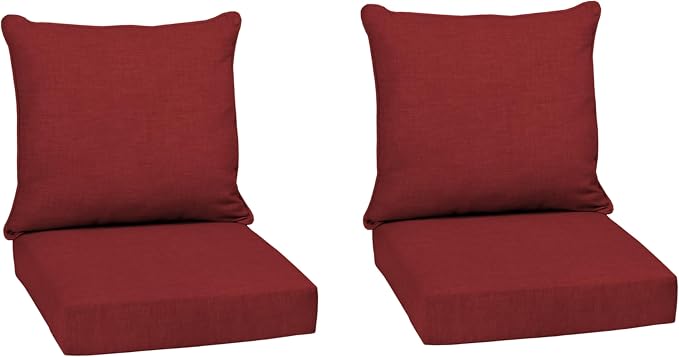 Arden Deep Seat Outdoor Chair Cushion Set (2-Pack), 24 in x 24 in, Weather-Proof, Rain-Proof, Fade Resistant Patio Cushion Set for Chair, Sofa, and Couch Ruby Red Leala | Outdoor Sofa, Couch, Conversation Set, Weather-Proof, Rain-Proof, Fade Resistant ...