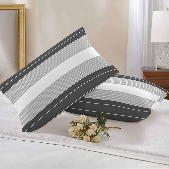 Black Grey Stripe Outdoor Pillow Covers Waterproof, All Weather Cushion Case Set of 2, Modern Art Horizontal Striped Lumbar Pillowcase for Sofa Couch Bed Decor Patio Furniture 20"x12"