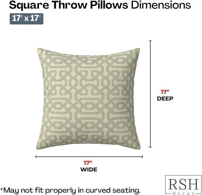 RSH DECOR: Sunbrella Square Throw Pillows Set of 2 | 17" x 17" | Water and Fade-Resistant Performance Fabric | Outdoor Pillow Covers with Down-Alternative Inserts | Made in USA (Fretwork Mist)