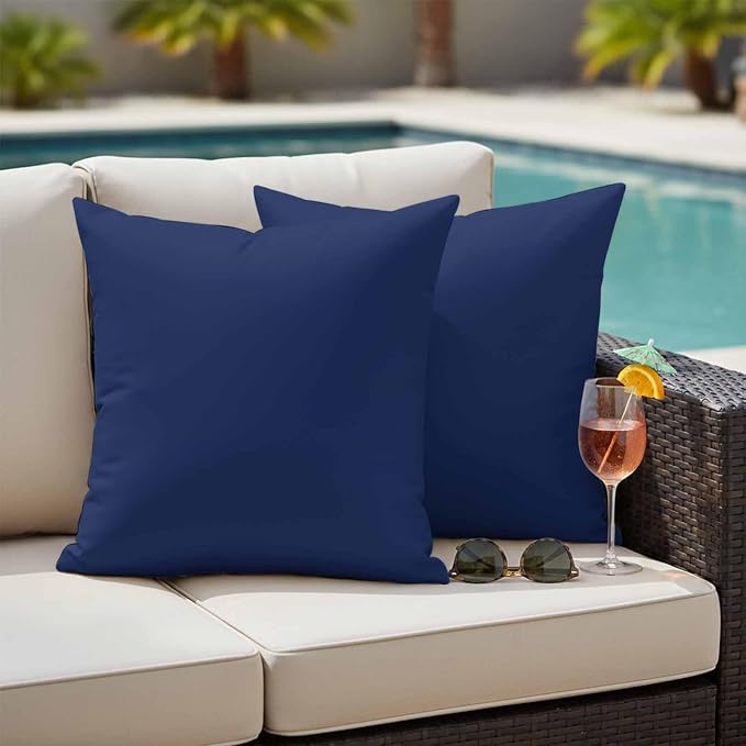 Outdoor Pillow Covers 26 x 26 Inches, Navy Blue Pure Color Waterproof Throw Pillow Cover Set of 2, Aesthetics Contemporary Luxury Decorative Square Cushion Covers for Patio/Couch/Garden