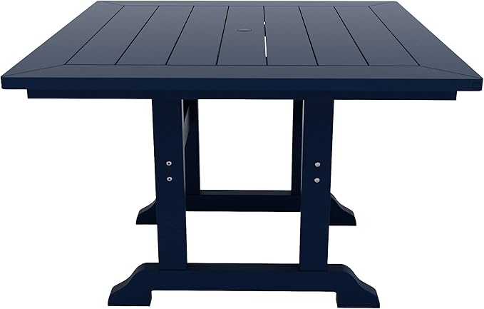 WestinTrends Malibu Outdoor Dining Table, All Weather Poly Lumber Adirondack 43" Trestle Square Patio Table with Umbrella Hole, Navy Blue