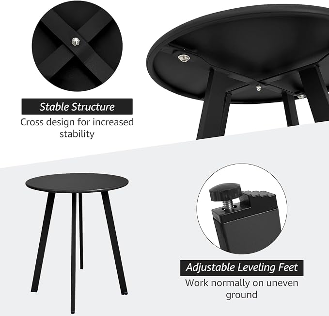 Meluvici Outdoor Side Table, Weather Resistant Patio Small Side Table Outdoor Indoor Round Metal Steel Small Table, Waterproof End Table for Garden Balcony Yard, Black