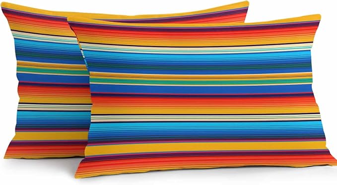 Colorful Striped Outdoor Pillow Covers 20x12 Inch Lumbar Pillow Covers Set of 2 Waterproof Decorative Throw Pillow Cases Boho Rainbow Abstract Stripes Lines Cushion Covers for Patio Furniture Garden