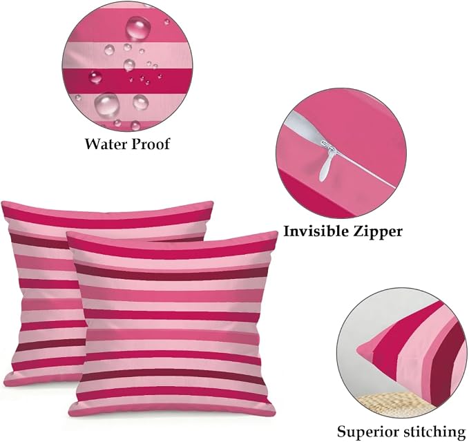 22x22 Inch Outdoor Pillow Covers Set of 2 Waterproof Throw Pillow Covers Decorative Couch Cushion Covers Pink Red Striped Square Pillowcases Protectors for Patio Garden Sofa