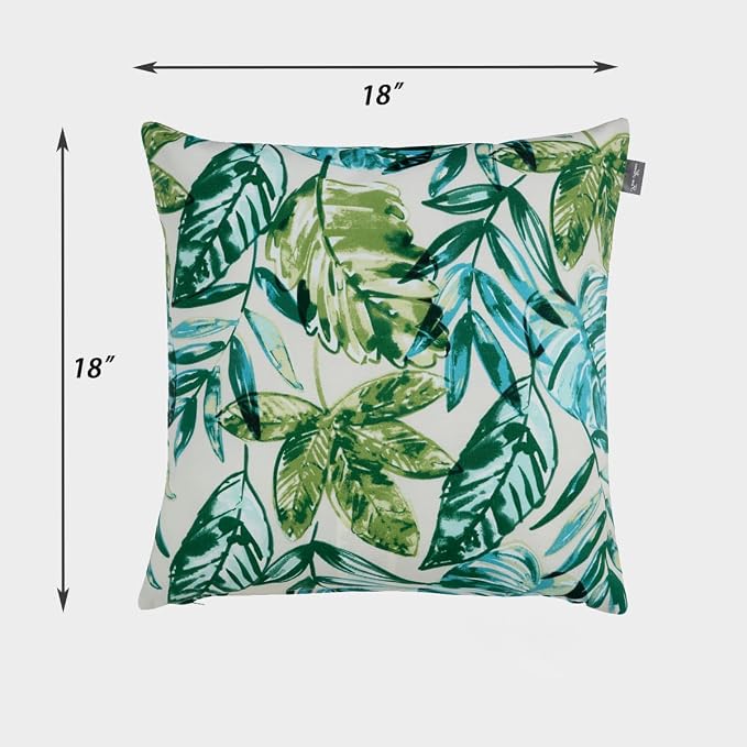 FUNHOME Water Resistant Outdoor Throw Pillows for Patio Furniture,18x18 Inch Decorative Pillows Set of 2 with Insert,Hidden Zipper Headrests for Sofa Couch Chair(Palm Leaf)