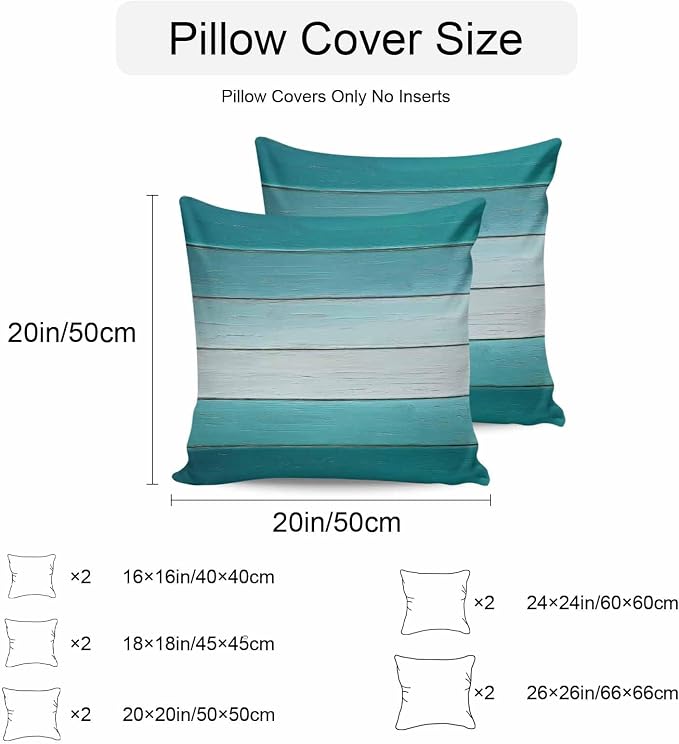 Teal Turquoise Outdoor Pillow Covers 26x26 Inch Throw Pillow Covers Set of 2 Waterproof Decorative Pillow Cases Farmhouse Abstract Gradient Wooden Plank Cushion Covers for Patio Furniture Garden Couch