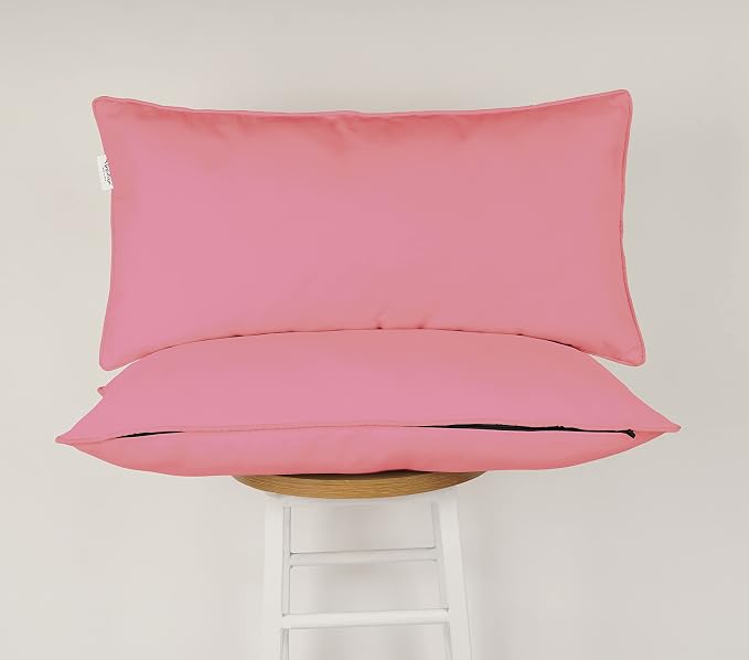 Indoor/Outdoor Polyester Fabric Lumbar Pillow Cover, All-Weather Waterproof Rectangular Cushion Case for Patio Furniture, 16 x 24 Set of 2 -Rose Pink